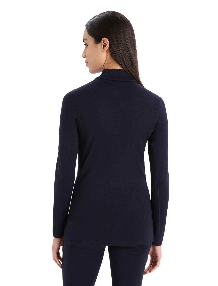 Midnight Navy Women's Icebreaker Merino 260 Tech Long Sleeve Turtleneck Base Layers | USA 1827RVDW